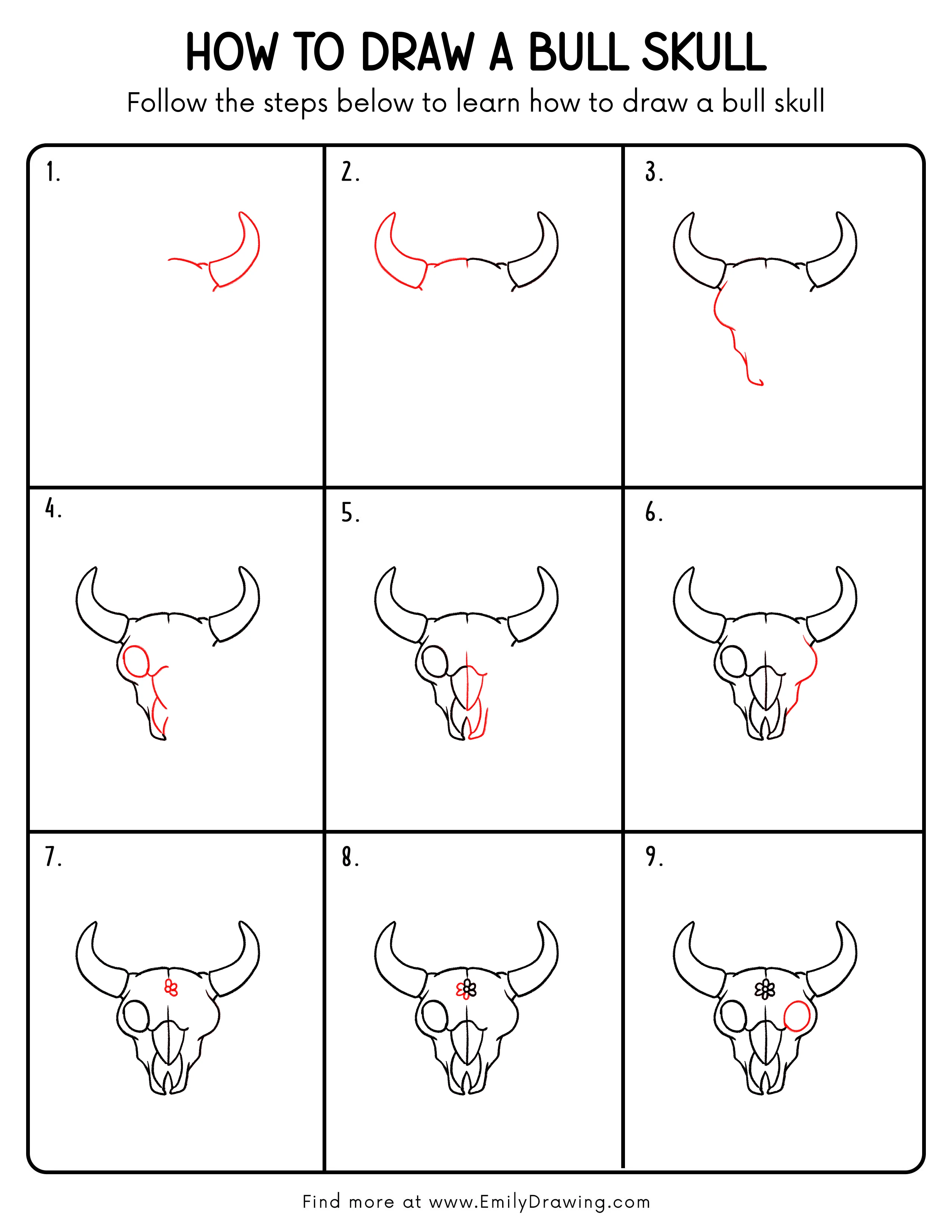 Printable Bull Skull Drawing Guide